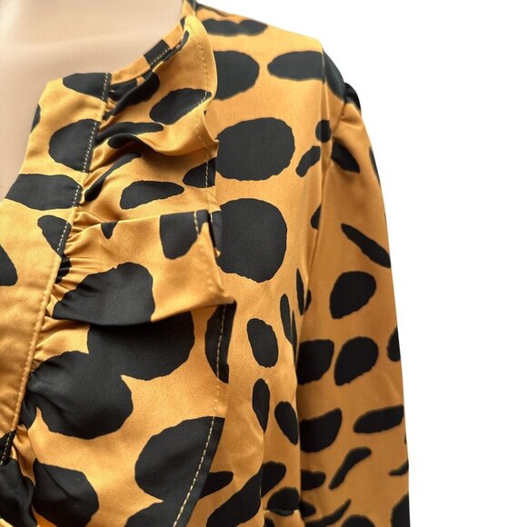 J. Crew Long Sleeve Ruffle Front Wavy Dots Popover Blouse Yellow & Black Women S - Picture 8 of 16